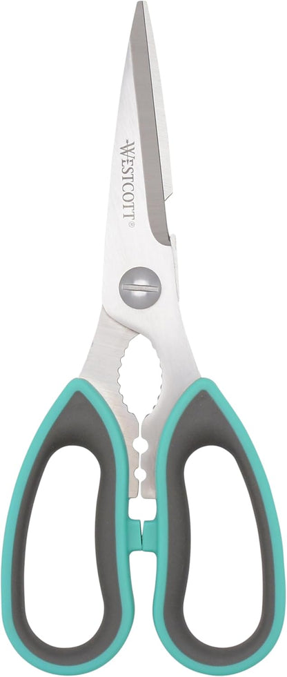 Titanium-Bonded Soft Handle Kitchen Shears for Herbs, Teal - 6.5-Inch Versatile Kitchen Shears with Precision Cutting Tips and Built-In Herb stripper for Easy Handling and Comfort