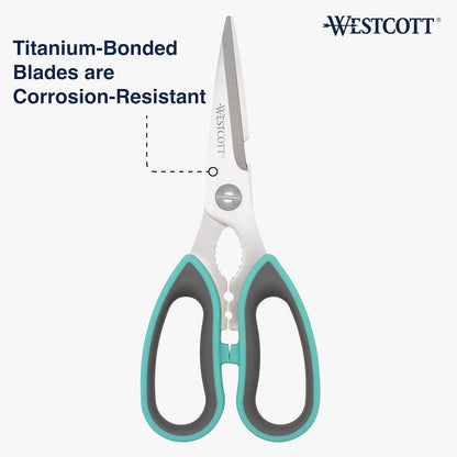 Titanium-Bonded Soft Handle Kitchen Shears for Herbs, Teal - 6.5-Inch Versatile Kitchen Shears with Precision Cutting Tips and Built-In Herb stripper for Easy Handling and Comfort