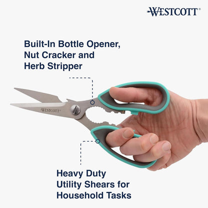 Titanium-Bonded Soft Handle Kitchen Shears for Herbs, Teal - 6.5-Inch Versatile Kitchen Shears with Precision Cutting Tips and Built-In Herb stripper for Easy Handling and Comfort