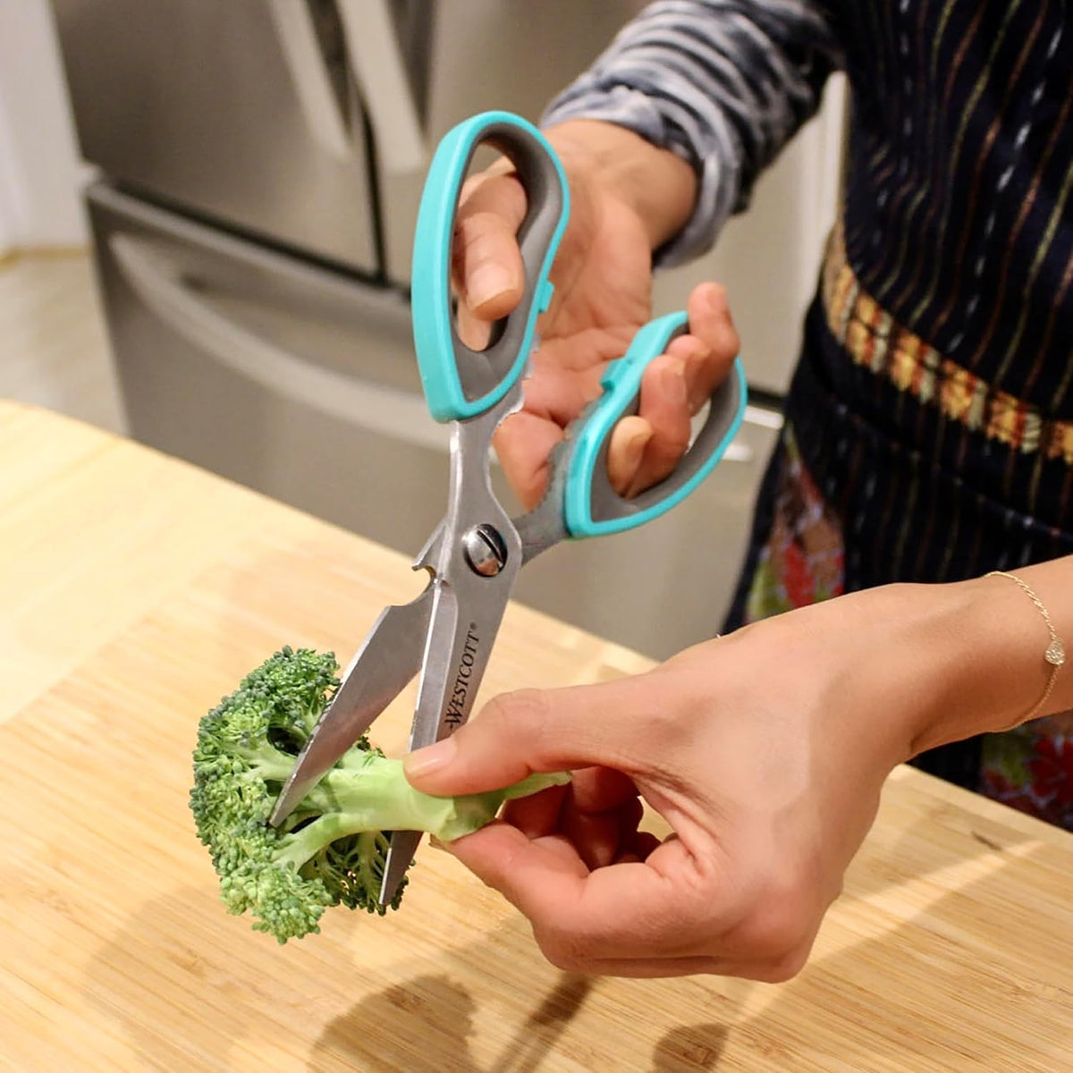 Titanium-Bonded Soft Handle Kitchen Shears for Herbs, Teal - 6.5-Inch Versatile Kitchen Shears with Precision Cutting Tips and Built-In Herb stripper for Easy Handling and Comfort