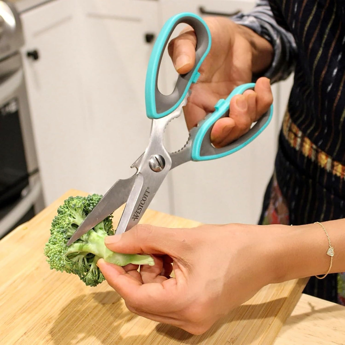 Titanium-Bonded Soft Handle Kitchen Shears for Herbs, Teal - 6.5-Inch Versatile Kitchen Shears with Precision Cutting Tips and Built-In Herb stripper for Easy Handling and Comfort