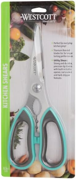 Titanium-Bonded Soft Handle Kitchen Shears for Herbs, Teal - 6.5-Inch Versatile Kitchen Shears with Precision Cutting Tips and Built-In Herb stripper for Easy Handling and Comfort