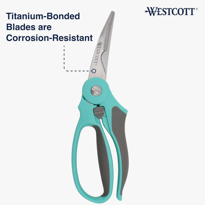 Titanium-Bonded Soft Handle Kitchen Shears for Herbs, Teal - 6.5-Inch Versatile Kitchen Shears with Precision Cutting Tips and Built-In Herb stripper for Easy Handling and Comfort