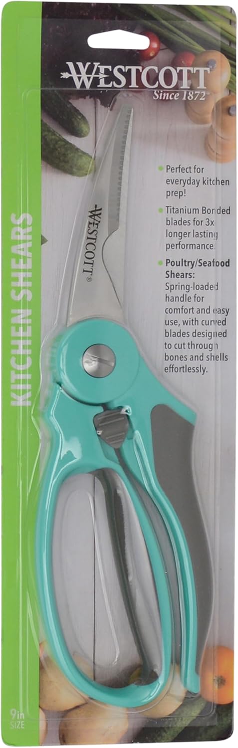 Titanium-Bonded Soft Handle Kitchen Shears for Herbs, Teal - 6.5-Inch Versatile Kitchen Shears with Precision Cutting Tips and Built-In Herb stripper for Easy Handling and Comfort