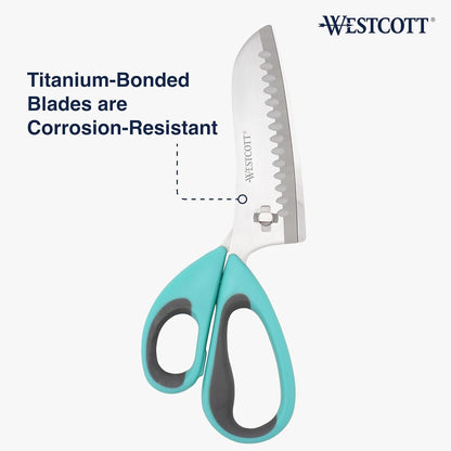 Titanium-Bonded Soft Handle Kitchen Shears for Herbs, Teal - 6.5-Inch Versatile Kitchen Shears with Precision Cutting Tips and Built-In Herb stripper for Easy Handling and Comfort