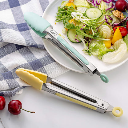 Stainless Steel Silicone Tipped Kitchen & BBQ Tongs Set, 3 Pc Utensils, Grey