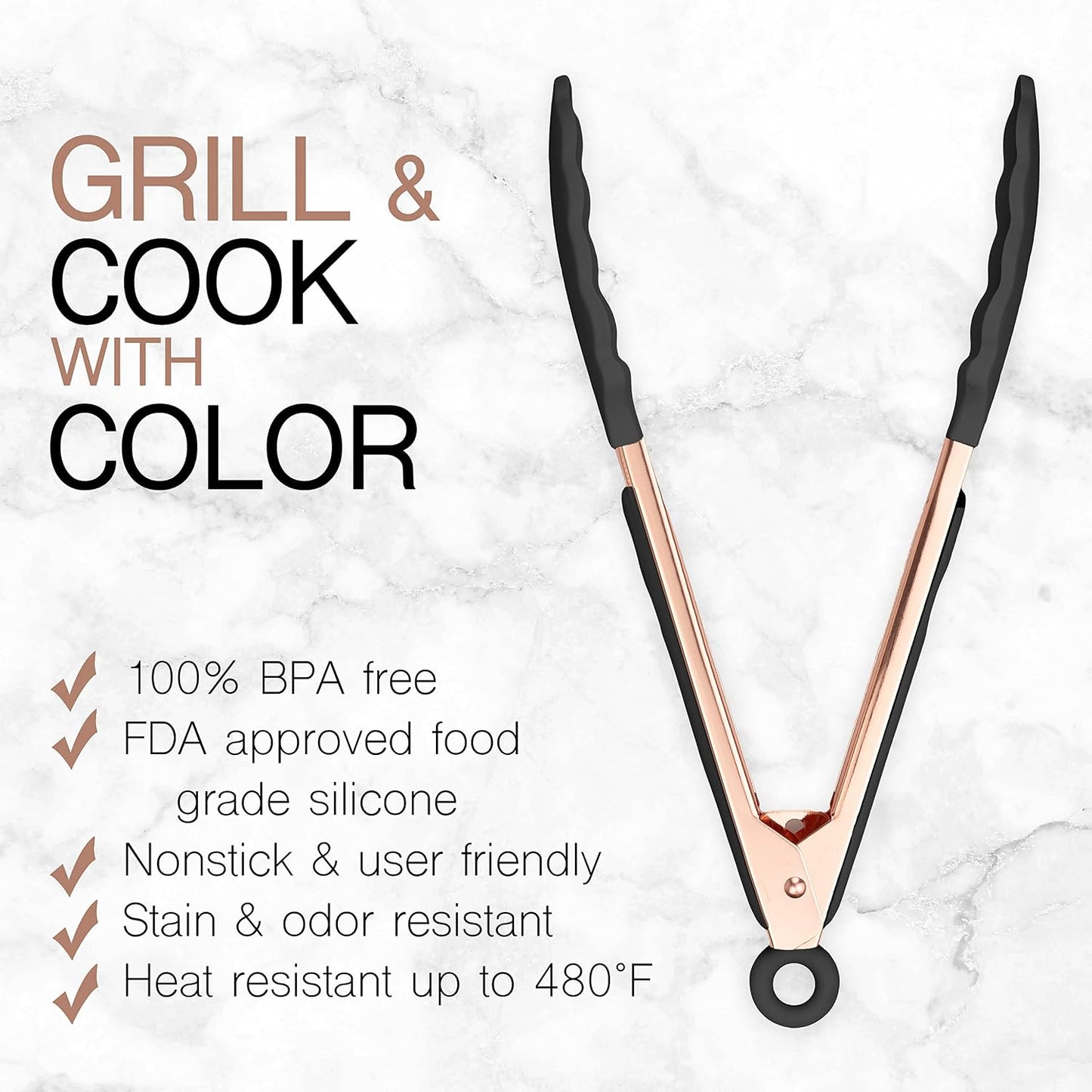 Stainless Steel Silicone Tipped Kitchen & BBQ Tongs Set, 3 Pc Utensils, Grey