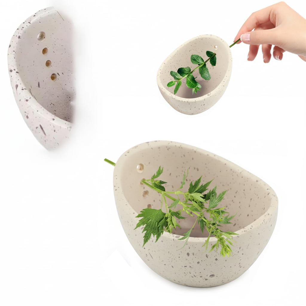 Handmade Ceramic Herb Stripper Bowl, Pottery Herb Stripping Bowl Peeling Cup with Different Hole Sizes for Separating Leaves and Stems (White)