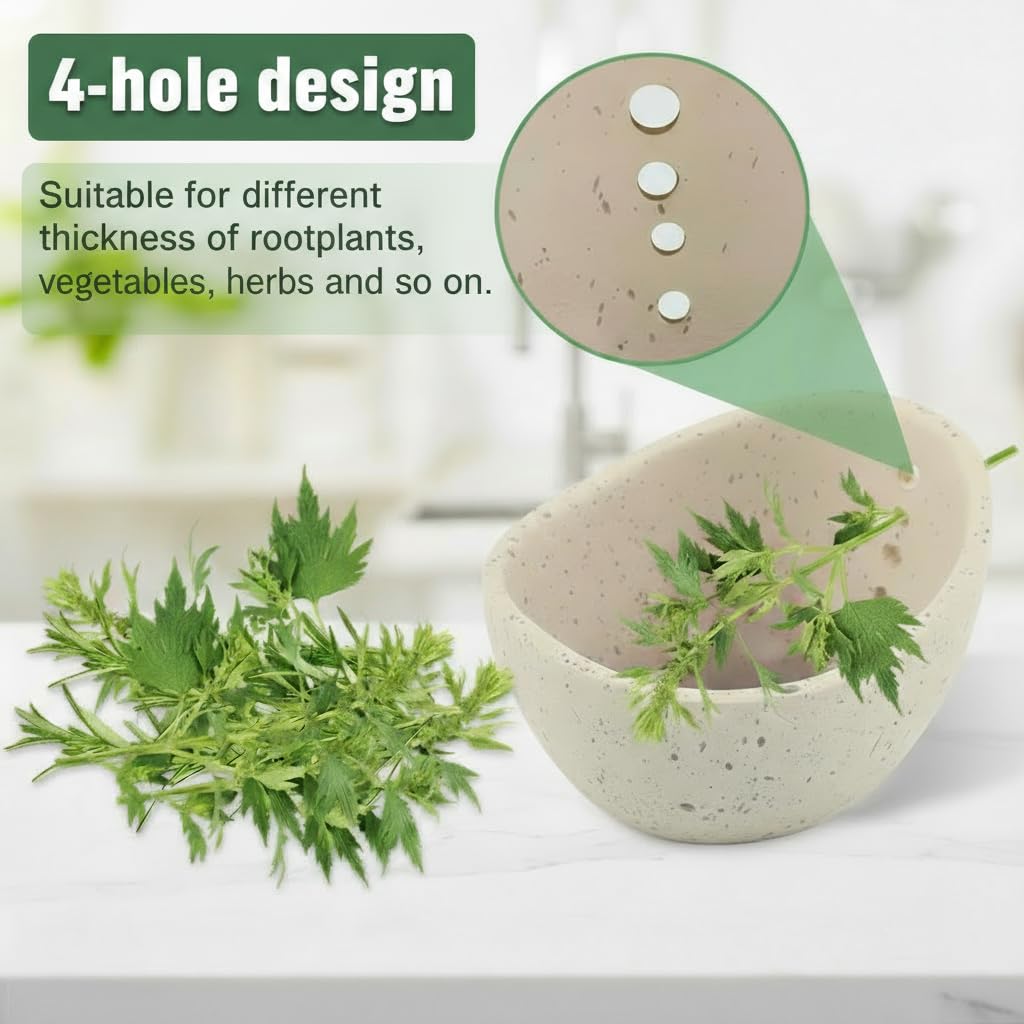 Handmade Ceramic Herb Stripper Bowl, Pottery Herb Stripping Bowl Peeling Cup with Different Hole Sizes for Separating Leaves and Stems (White)
