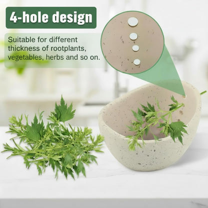 Handmade Ceramic Herb Stripper Bowl, Pottery Herb Stripping Bowl Peeling Cup with Different Hole Sizes for Separating Leaves and Stems (White)