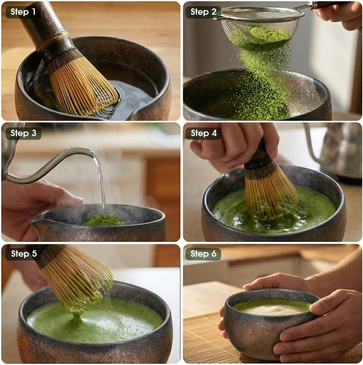 Matcha Set, 4-Piece Matcha Whisk Set with Crystal Glazed Bowl