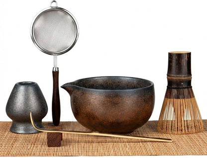 Matcha Set, 4-Piece Matcha Whisk Set with Crystal Glazed Bowl