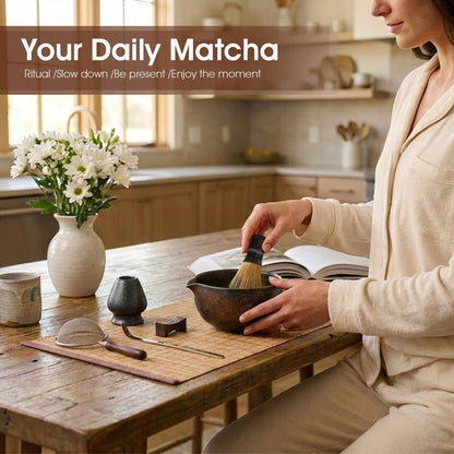 Matcha Set, 4-Piece Matcha Whisk Set with Crystal Glazed Bowl
