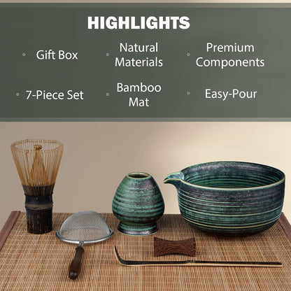 Matcha Set, 4-Piece Matcha Whisk Set with Crystal Glazed Bowl