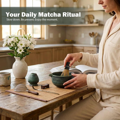 Matcha Set, 4-Piece Matcha Whisk Set with Crystal Glazed Bowl