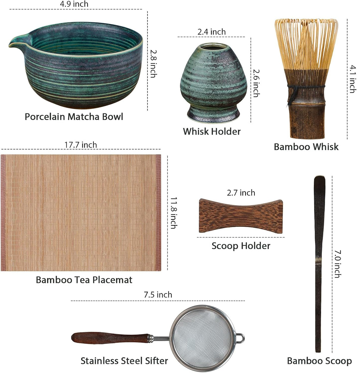 Matcha Set, 4-Piece Matcha Whisk Set with Crystal Glazed Bowl