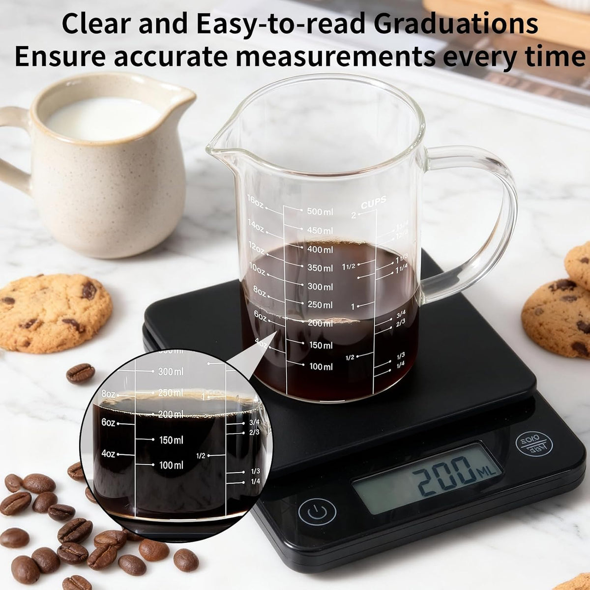 2 Cup Glass Measuring Cup (0.5L), High Borosilicate Glass Measuring Cup