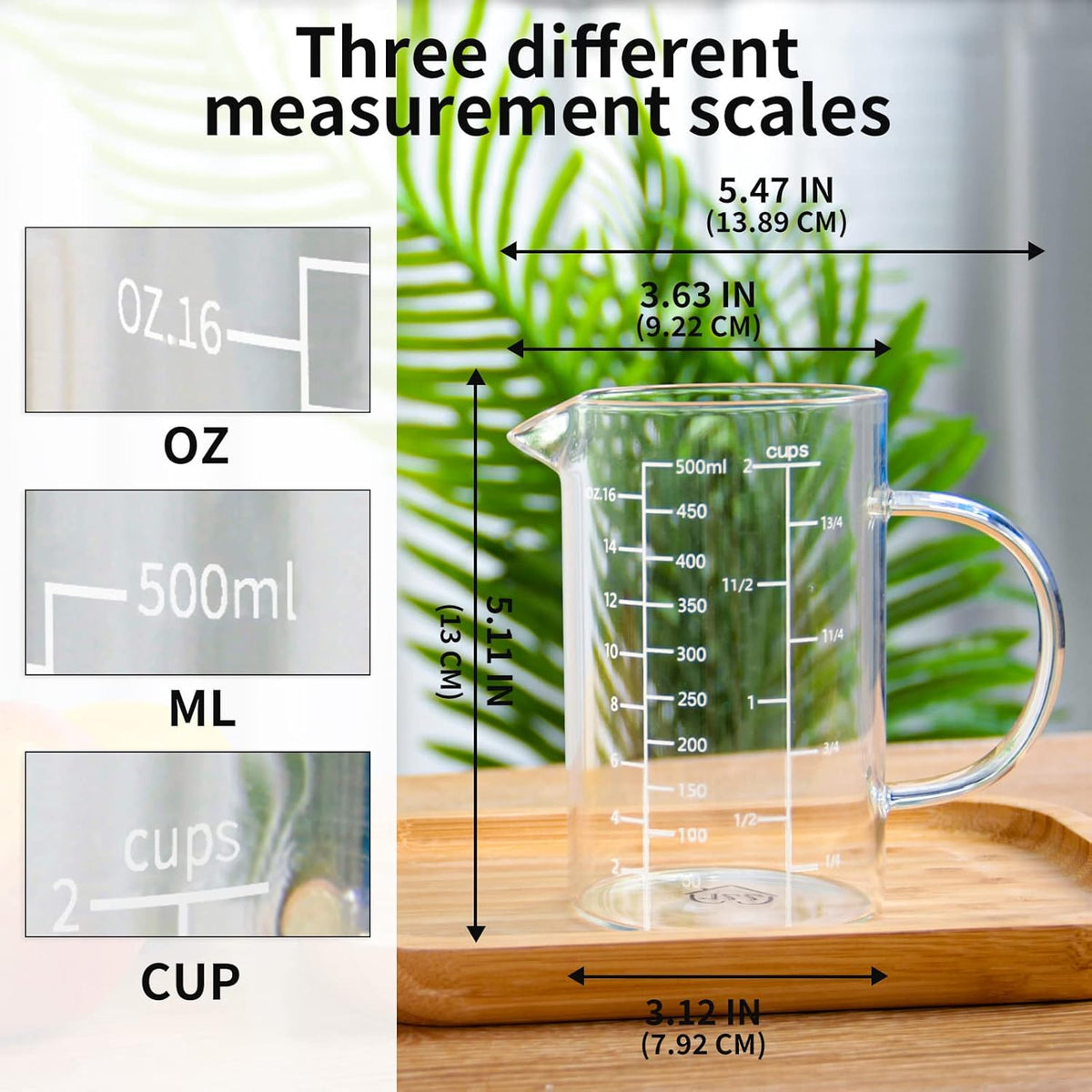 2 Cup Glass Measuring Cup (0.5L), High Borosilicate Glass Measuring Cup