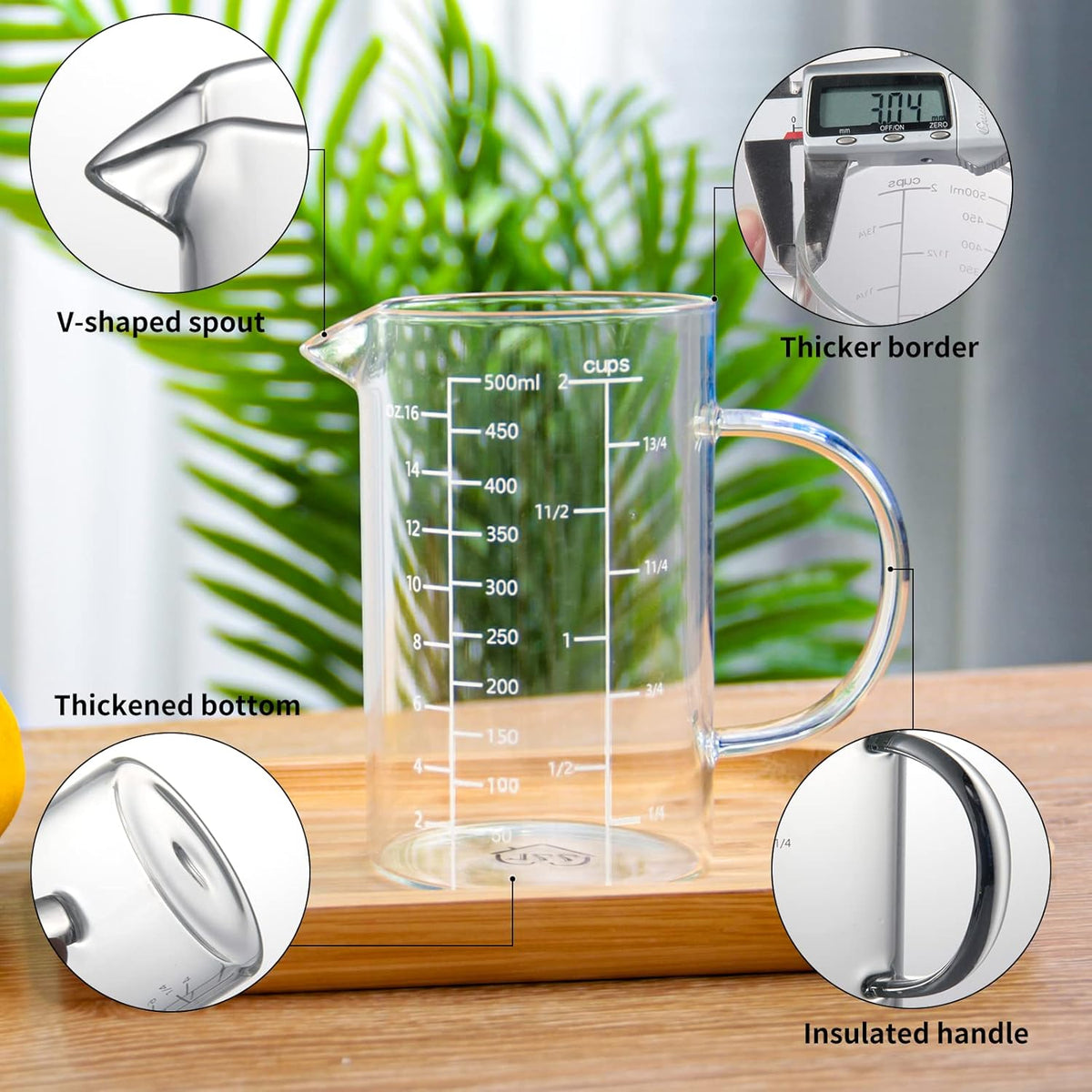 2 Cup Glass Measuring Cup (0.5L), High Borosilicate Glass Measuring Cup