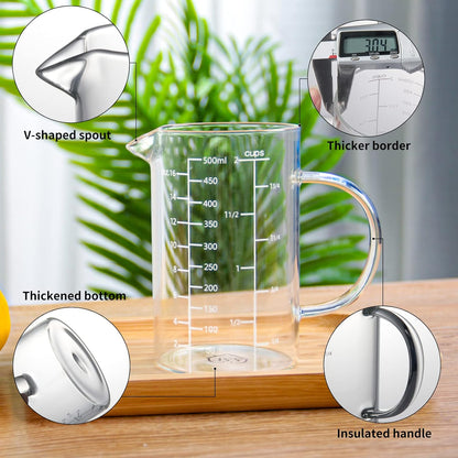 2 Cup Glass Measuring Cup (0.5L), High Borosilicate Glass Measuring Cup