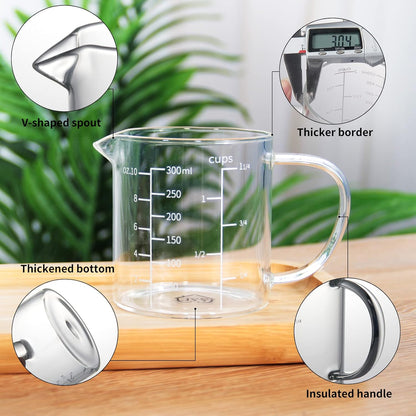 2 Cup Glass Measuring Cup (0.5L), High Borosilicate Glass Measuring Cup