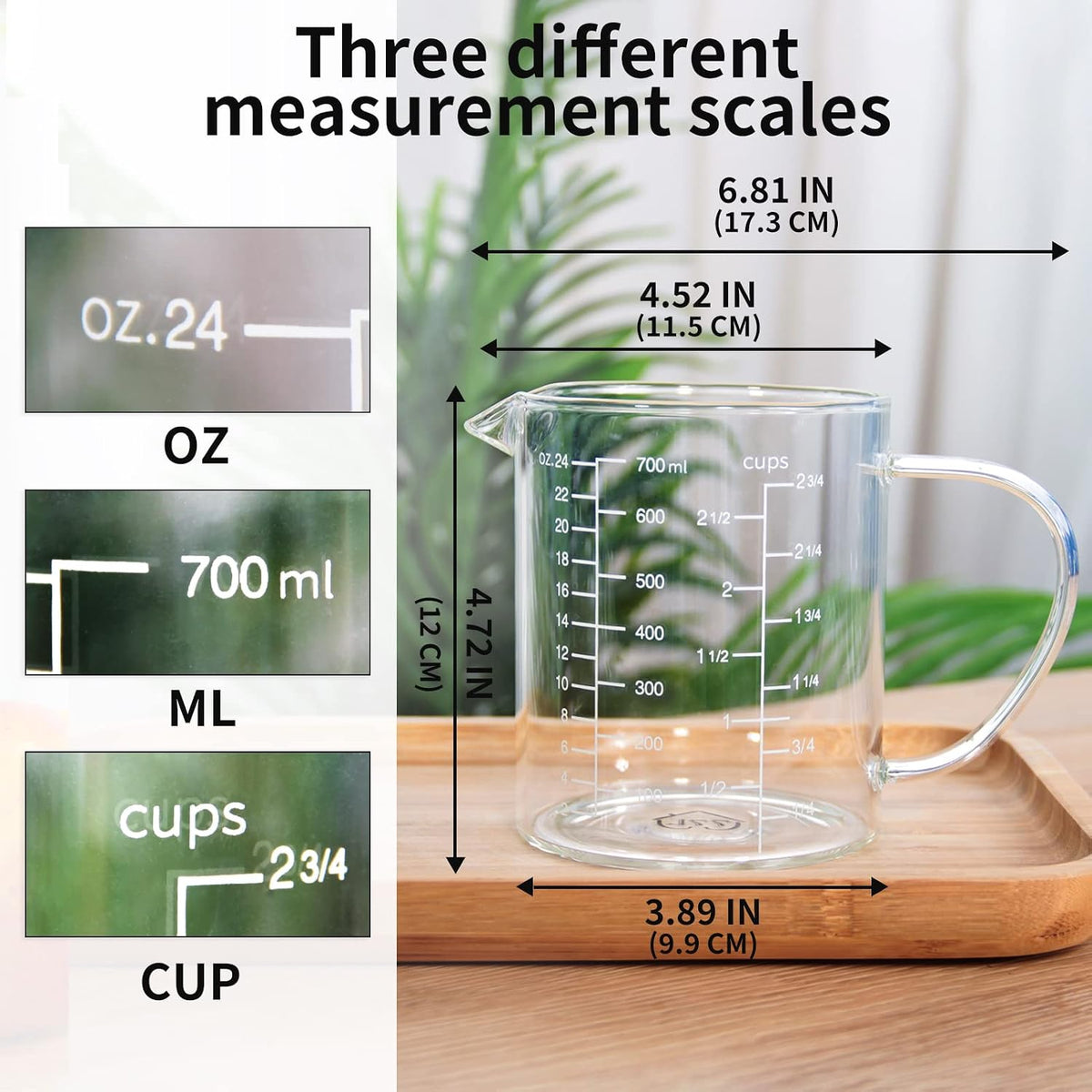 2 Cup Glass Measuring Cup (0.5L), High Borosilicate Glass Measuring Cup