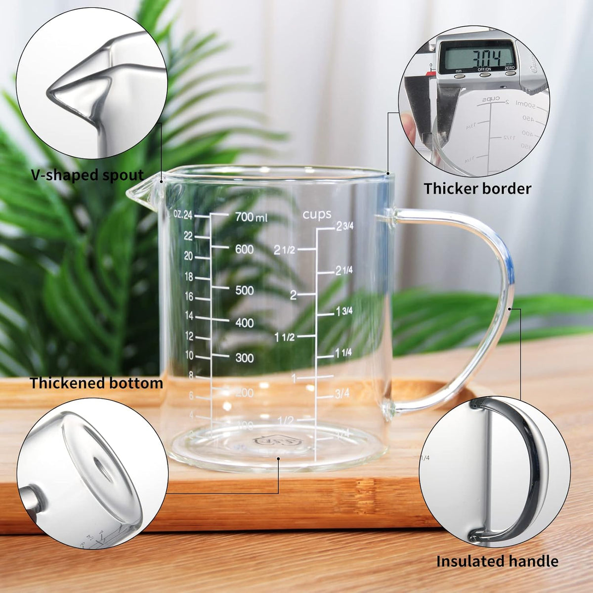 2 Cup Glass Measuring Cup (0.5L), High Borosilicate Glass Measuring Cup