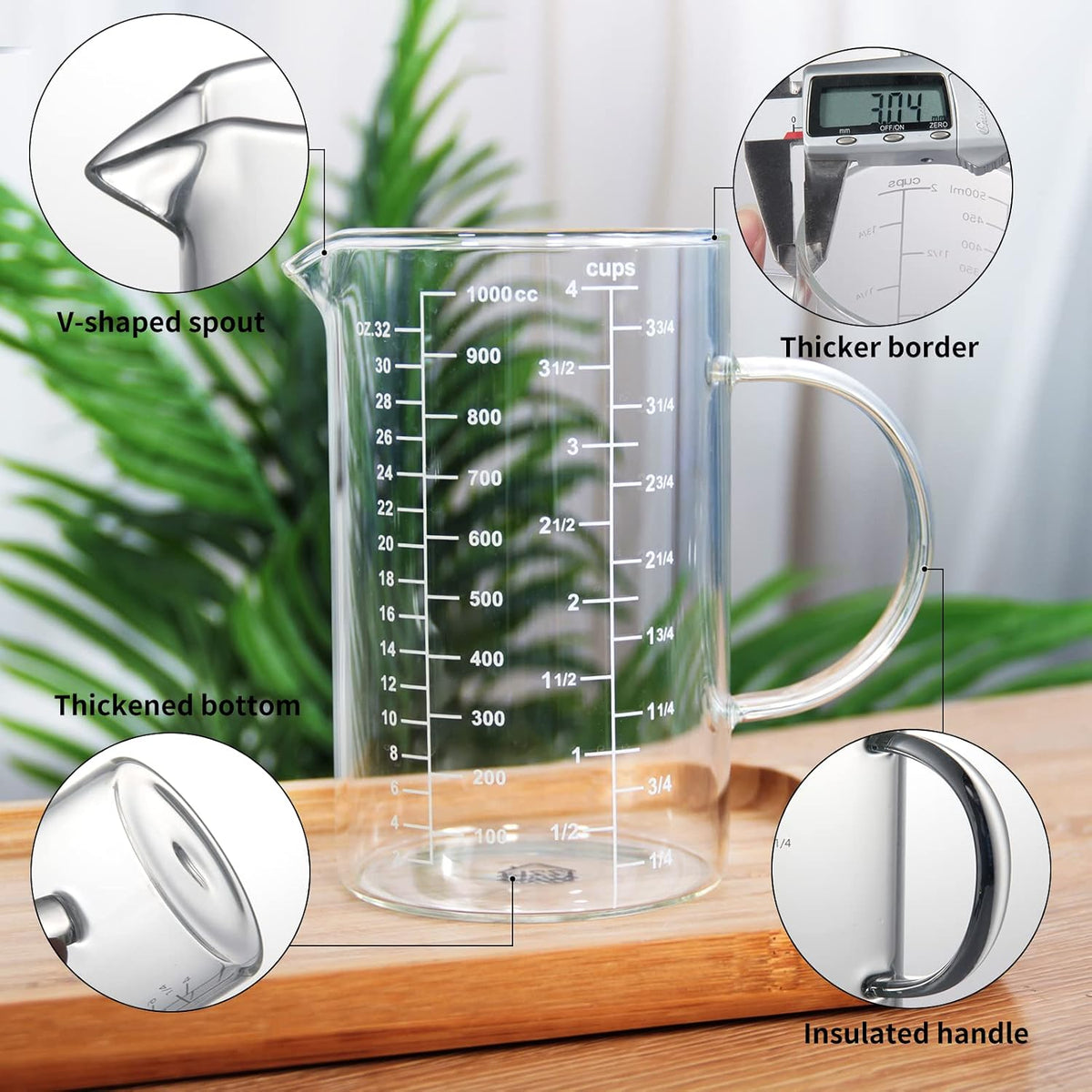 2 Cup Glass Measuring Cup (0.5L), High Borosilicate Glass Measuring Cup