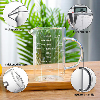 2 Cup Glass Measuring Cup (0.5L), High Borosilicate Glass Measuring Cup