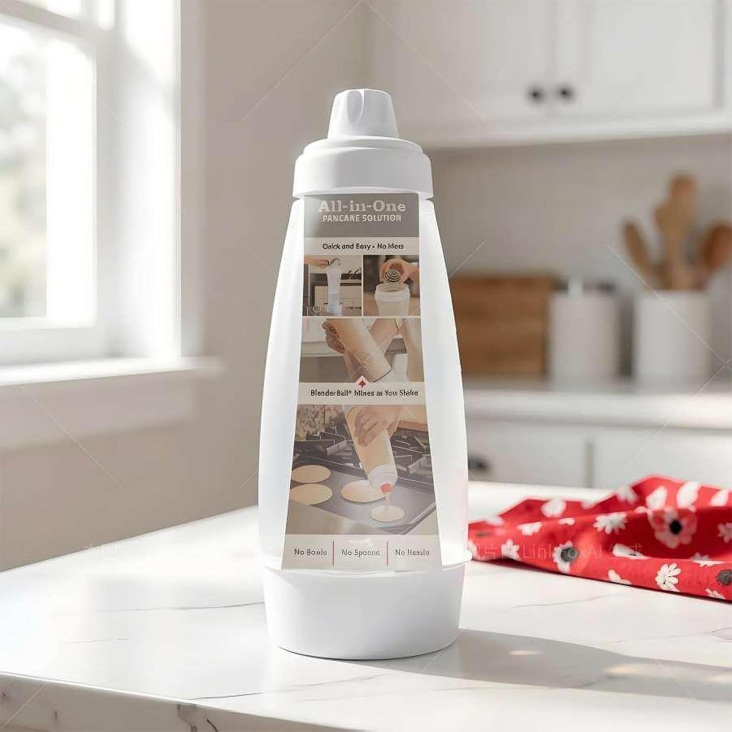 2-piece pancake batter dispenser with mixing ball, suitable for pancakes, crepes, waffles, pancakes, kataev cakes, cupcakes, etc