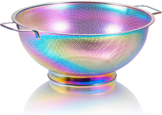 Rainbow Strainer for Kitchen, 3QT, Stainless Steel Colander with Handle for Fruits Vegetables Cooking Food, Dishwasher Safe