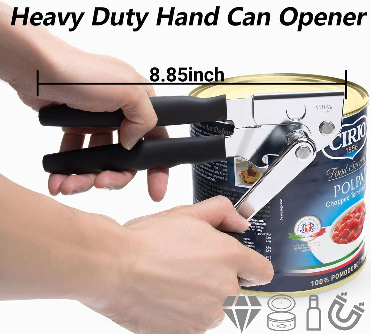 [Upgrade] Commercial Can Opener, Durable All-Steel Construction - Hand Crank Can Opener with Magnet, Comfortable Extra-long Handles, Oversized Knob, Professional Ergonomic & Easy for Big Cans