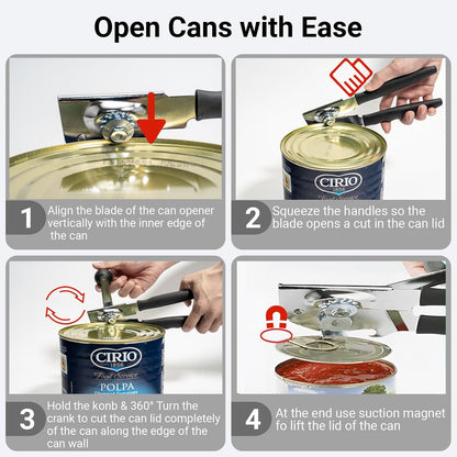 [Upgrade] Commercial Can Opener, Durable All-Steel Construction - Hand Crank Can Opener with Magnet, Comfortable Extra-long Handles, Oversized Knob, Professional Ergonomic & Easy for Big Cans