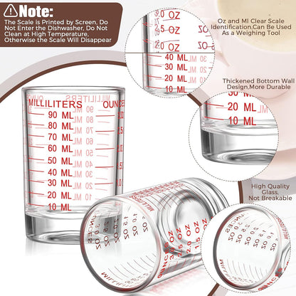 2-Piece 3 oz Espresso Shot Glass Set - Heavy Red Glass Wine Measure Cup