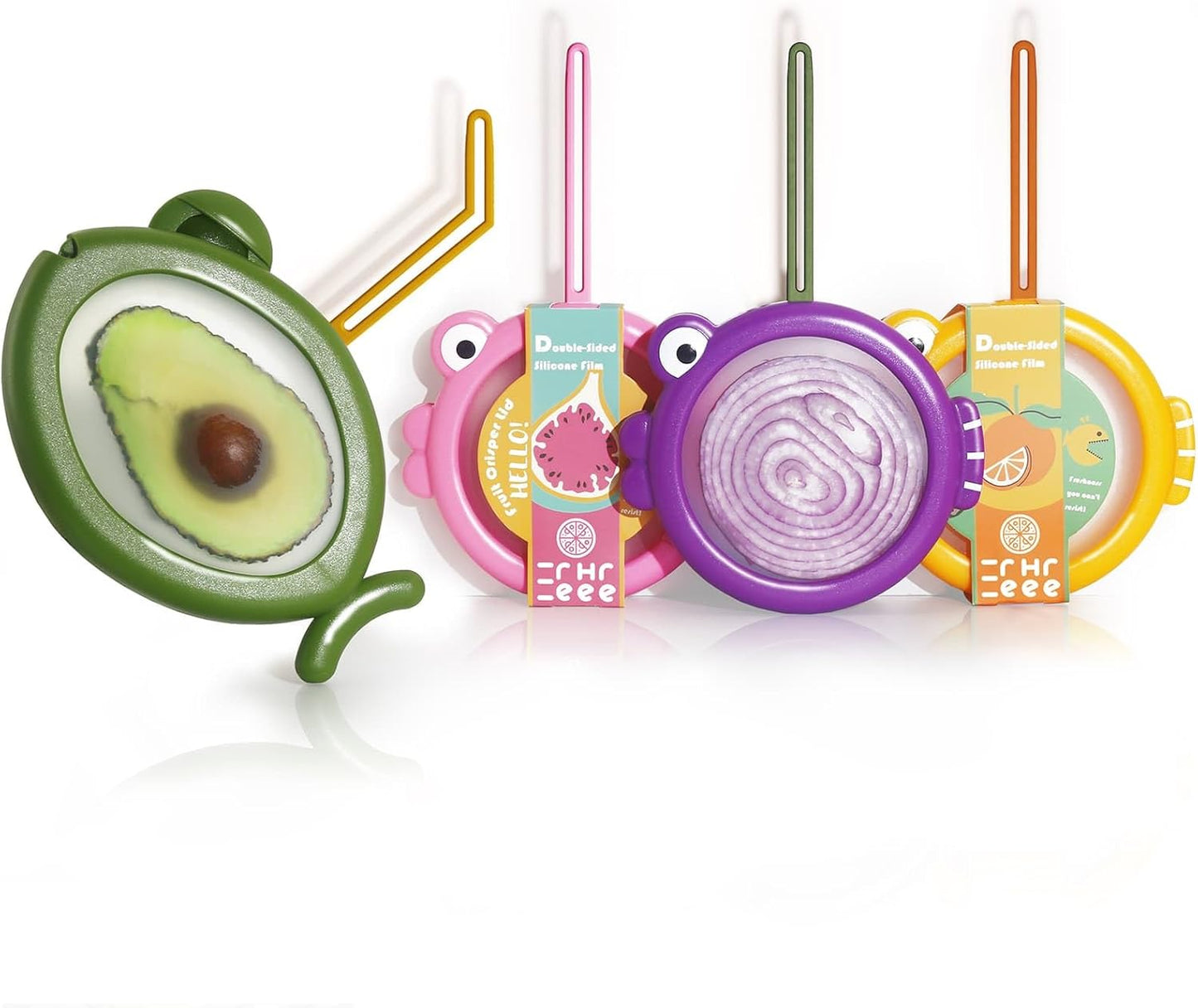Silicone Food Storage Containers, 4Pcs Avocado Saver Produce Holder | Keep avocados fresh! Reusable Onion Storage for tomato, lemons, garlic & potato. Fresh fruit fridge organizers.