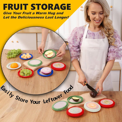 Silicone Food Storage Containers, 4Pcs Avocado Saver Produce Holder | Keep avocados fresh! Reusable Onion Storage for tomato, lemons, garlic & potato. Fresh fruit fridge organizers.