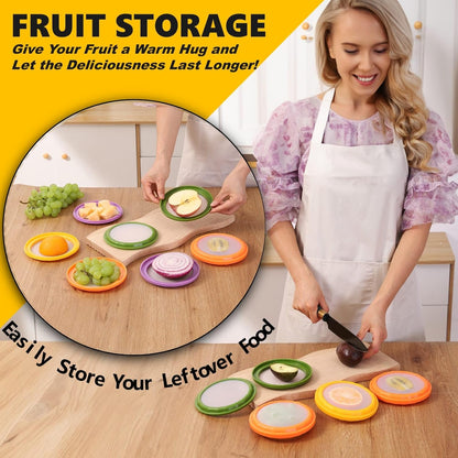 Silicone Food Storage Containers, 4Pcs Avocado Saver Produce Holder | Keep avocados fresh! Reusable Onion Storage for tomato, lemons, garlic & potato. Fresh fruit fridge organizers.
