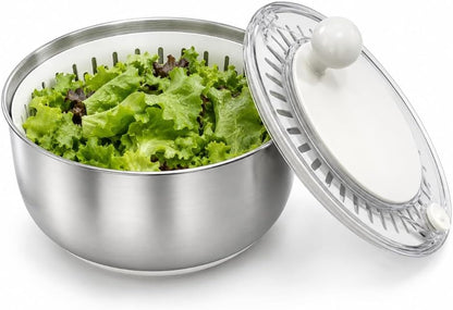 Salad Spinner Dishwasher Safe Stainless Steel Salad Spinner, 5.3 Qt Vegetable Washer, Lettuce Spinner with Non-Slip Base and Stop Button, Transparent Lid & Drainage Hole