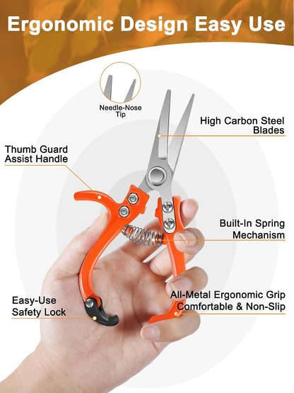 6.7" Lightweight Pruning Scissors, Garden Snips with Straight Stainless Steel Blades and Needle Point Tip, Gardening Trimmers for Flower stems, Herbs, Small Plants, Buds