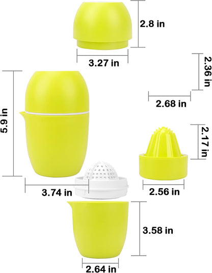 Hand Juicer, Lemon Squeezer, Two Squeezing Options, Green | Unique lemon shape, for various fruits, dishwasher-safe, with strainer and container, 480 ml