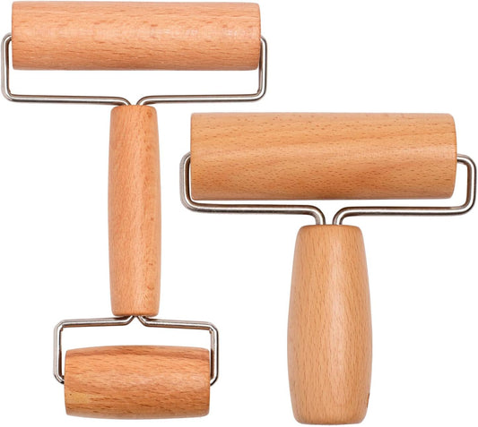 Wood Pastry Pizza Roller 2 Pieces Non Stick Wooden Rolling Pin for Home, Kitchen Baking Cooking Easy to Handle (T-Maple and H-Maple)