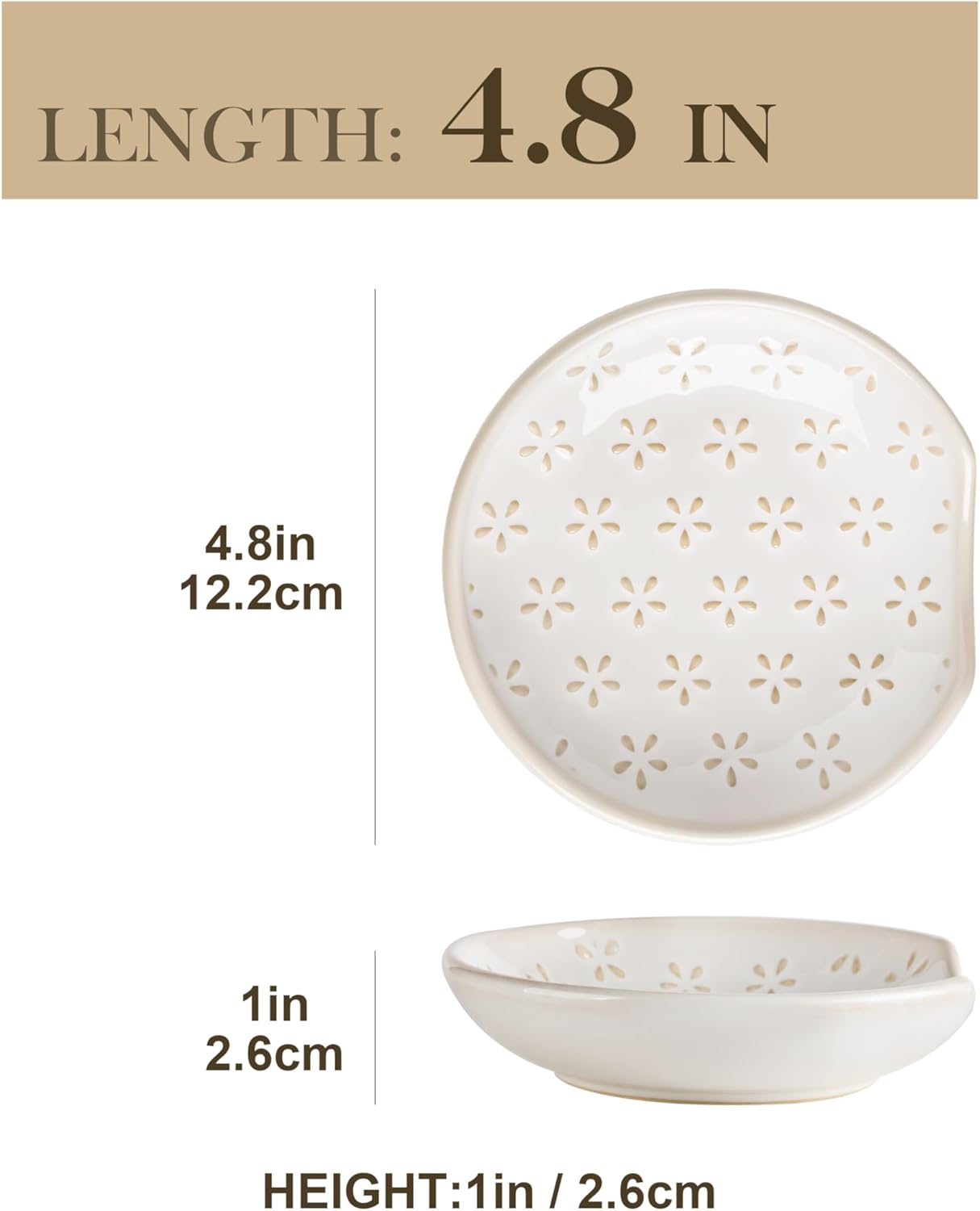Ceramic Spoon Rest for Stove Top, 4.8 inch Cooking Spoon Holder for Kitchen Counter,Utensil Rest for Ladle, Spatula, Spoons or Tongs, Modern Farmhouse Kitchen Décor - 01, Series LYDIA