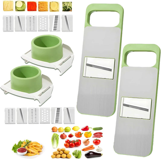 2 Pack Stainless-Steel Mandoline Slicer for Kitchen, 6-in-1 Vegetable Cutter, Shredder & Grater for Potato, Carrot, Salad | Handheld, Multifunctional Kitchen Tool for Daily Salad & Meal Prep