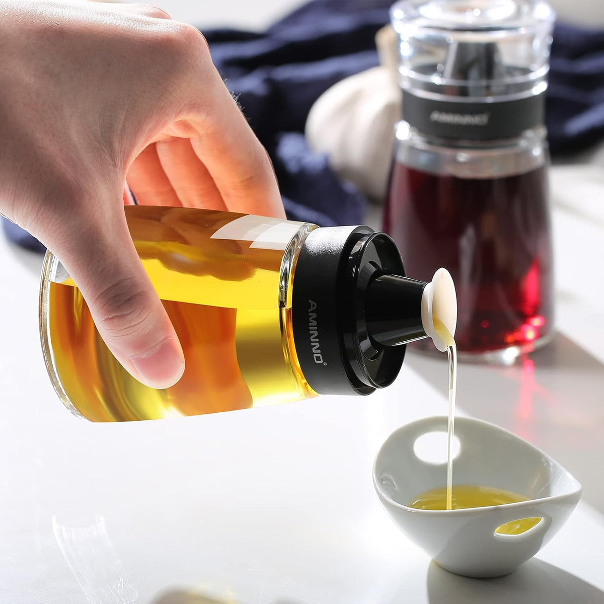 Oil and Vinegar Dispenser 2 Pack, Olive Oil and Vinegar Cruet Dispenser Bottle,Wide Opening(Easy Refilling) with lids, Sealed leakproof, Glass Oil Bottle for Kitchen Cooking, 9.5oz/280ml