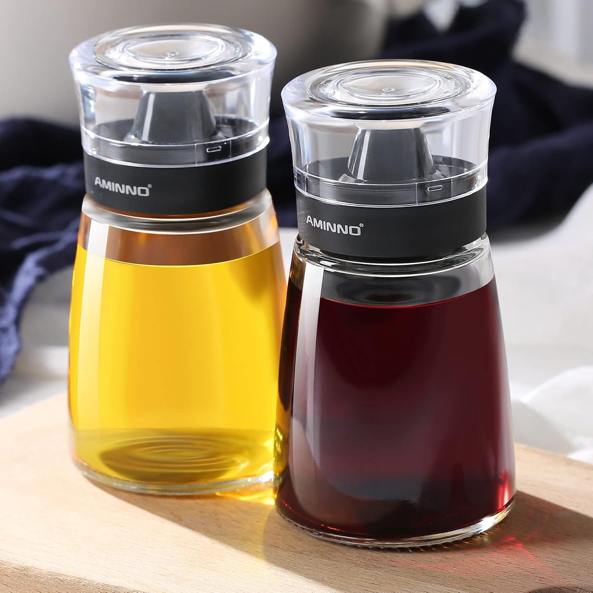 Oil and Vinegar Dispenser 2 Pack, Olive Oil and Vinegar Cruet Dispenser Bottle,Wide Opening(Easy Refilling) with lids, Sealed leakproof, Glass Oil Bottle for Kitchen Cooking, 9.5oz/280ml