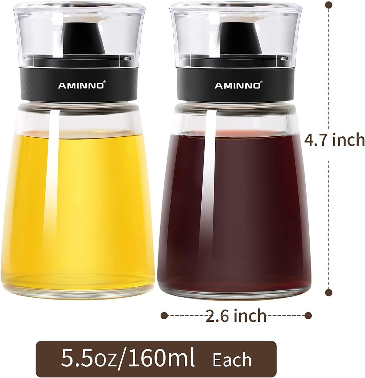 Oil and Vinegar Dispenser 2 Pack, Olive Oil and Vinegar Cruet Dispenser Bottle,Wide Opening(Easy Refilling) with lids, Sealed leakproof, Glass Oil Bottle for Kitchen Cooking, 9.5oz/280ml