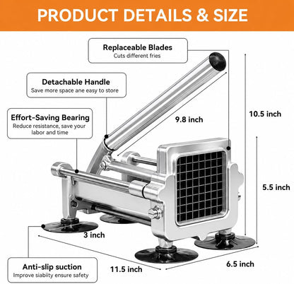 Commercial French Fry Cutter Stainless Steel.Potato Cutter for French Fries with 1/2 and 3/8Inch Blade, Commercial French Fry Cutter Manual Potatoes Cutting Machine with Suction Feet.