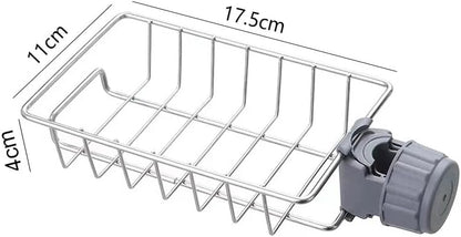 Stainless Steel Kitchen Sink Organizer Caddy – Over Faucet Sponge & Brush Holder, Rust-Resistant, Adjustable Universal Fit Faucet Rack, Quick Drain Sink Space Saver