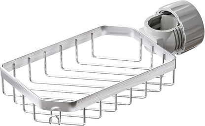 Stainless Steel Kitchen Sink Organizer Caddy – Over Faucet Sponge & Brush Holder, Rust-Resistant, Adjustable Universal Fit Faucet Rack, Quick Drain Sink Space Saver