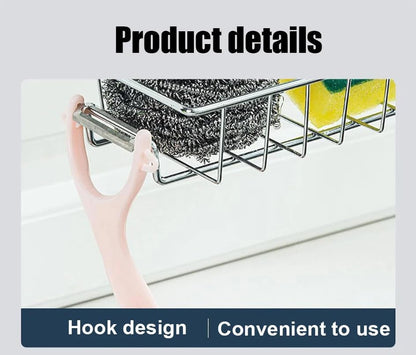 Stainless Steel Kitchen Sink Organizer Caddy – Over Faucet Sponge & Brush Holder, Rust-Resistant, Adjustable Universal Fit Faucet Rack, Quick Drain Sink Space Saver